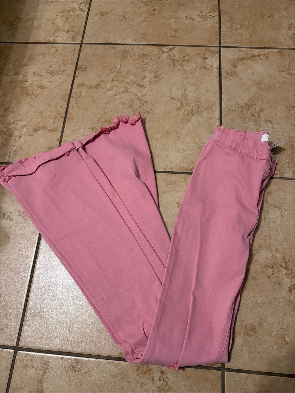 Pink Boot Cut Jeans with Frayed Hem
